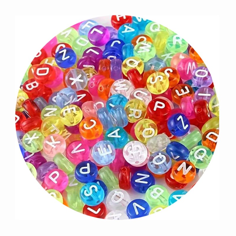 Buchstabenperlen transparent-bunt 7mm 100 Stück